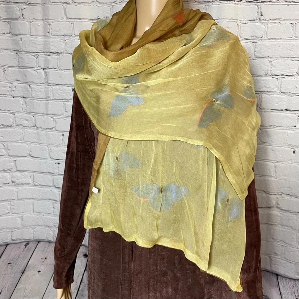 Silk Reversible Scarf With Butterflies Between Layers
